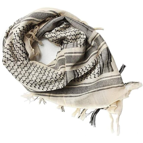 ⚡Men Black and Beige 100% Cotton Military Shemagh Tactical Keffiyeh Scarf Wrap - Picture 5 of 8